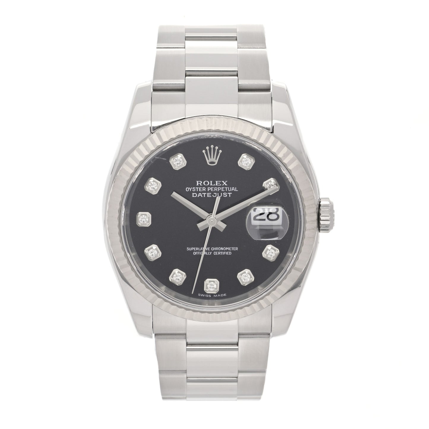 Stainless Steel 18K White Gold Diamond 36mm Oyster Perpetual Datejust Watch Black 116234