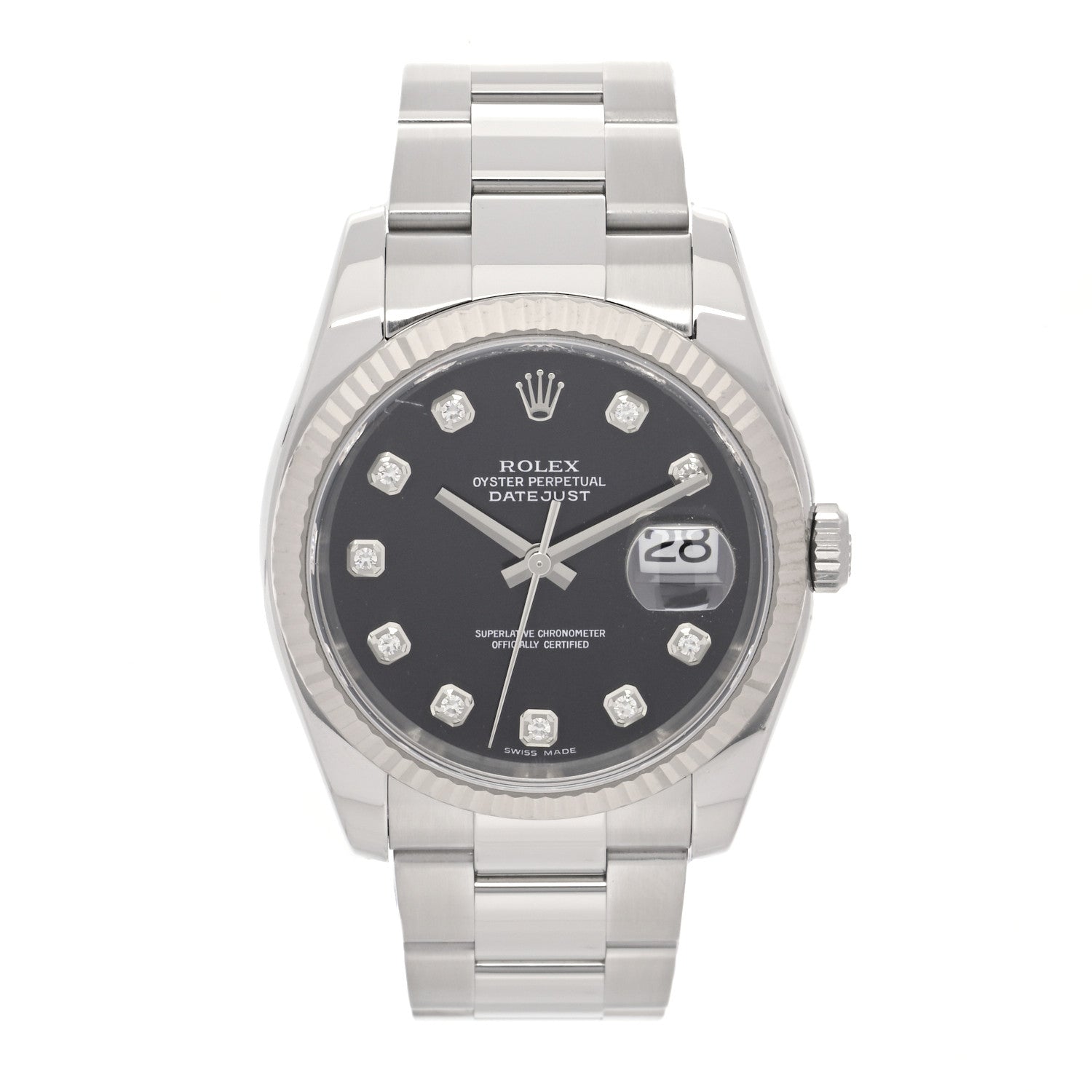 Rolex Stainless Steel 18K White Gold Diamond 36mm Oyster Perpetual Datejust Watch Black 116234 1 of 6