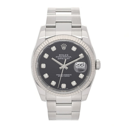 Rolex Stainless Steel 18K White Gold Diamond 36mm Oyster Perpetual Datejust Watch Black 116234 1 of 6