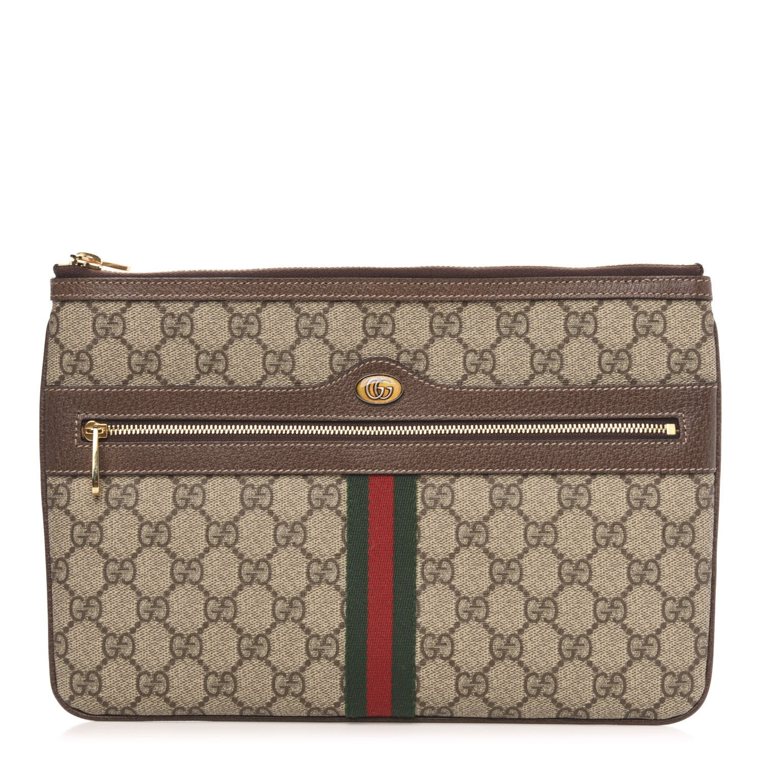Gucci GG Supreme Monogram Large Ophidia Pouch Clutch Brown 1 of 8