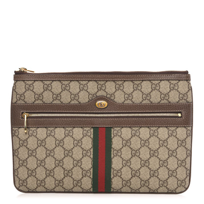 Gucci GG Supreme Monogram Large Ophidia Pouch Clutch Brown 1 of 8