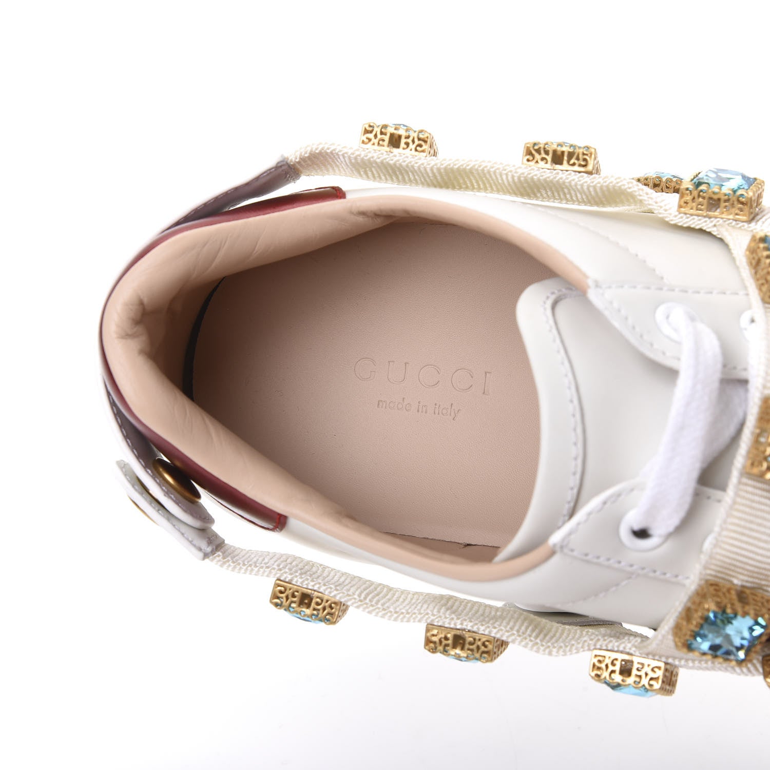 Gucci Calfskin Removable Crystals Bee Embroidered Womens Ace Platform Sneakers 37.5 White 7 of 9