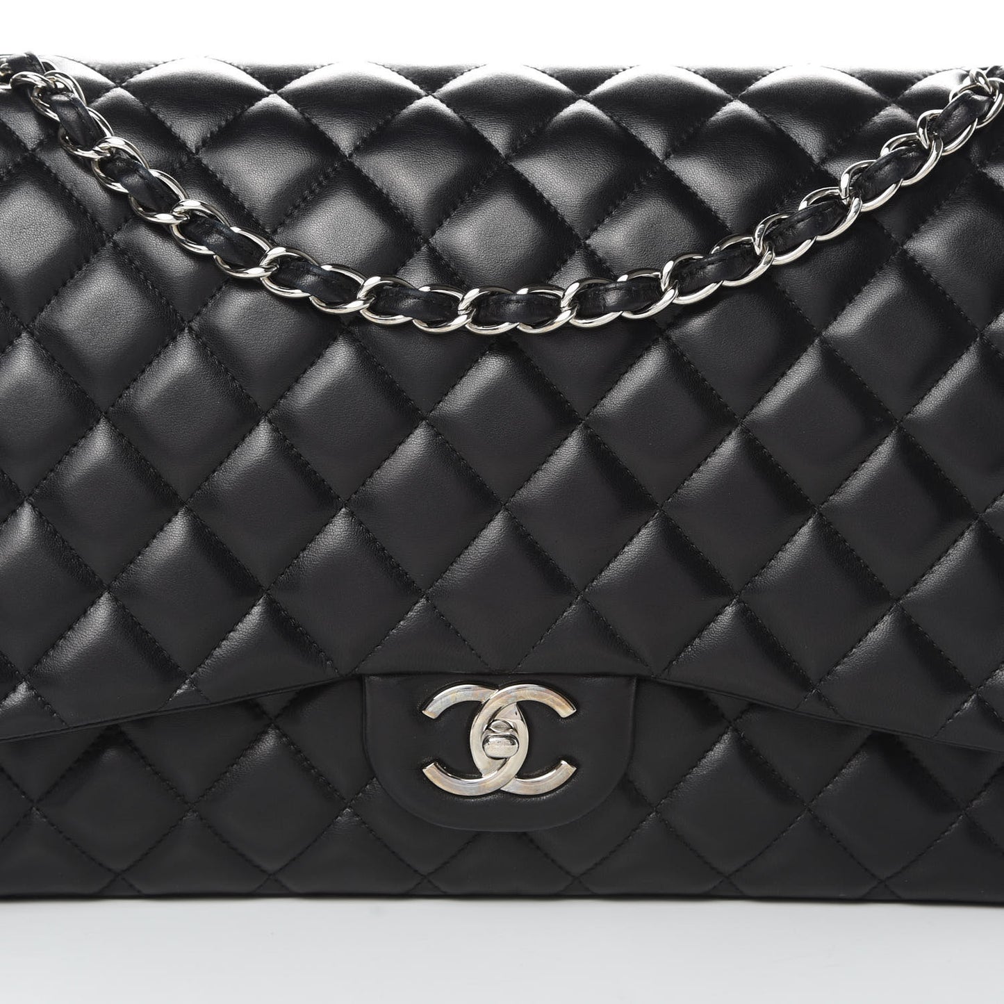 Lambskin Quilted Maxi Double Flap Black
