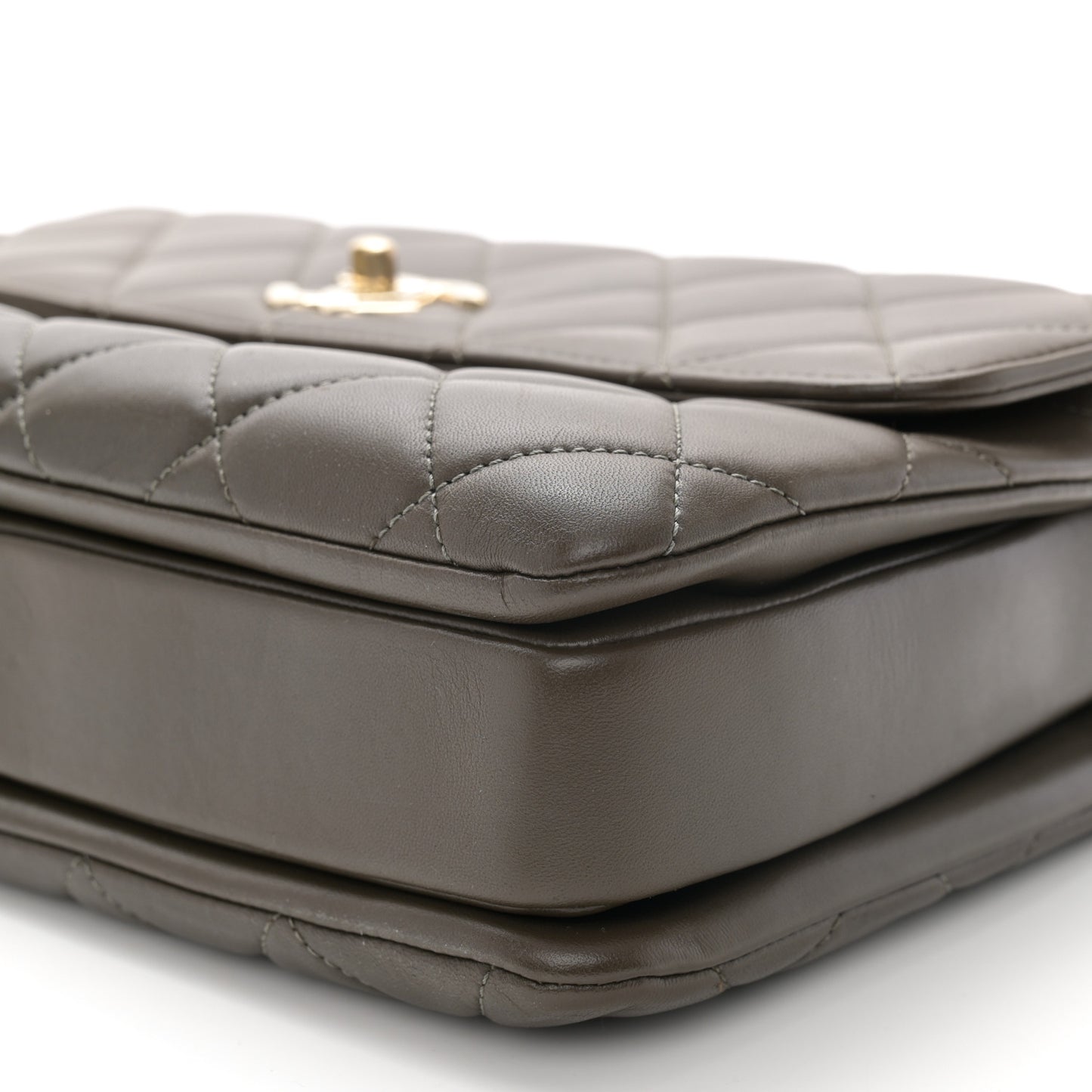 Lambskin Quilted Medium Trendy CC Flap Dual Handle Bag Dark Khaki