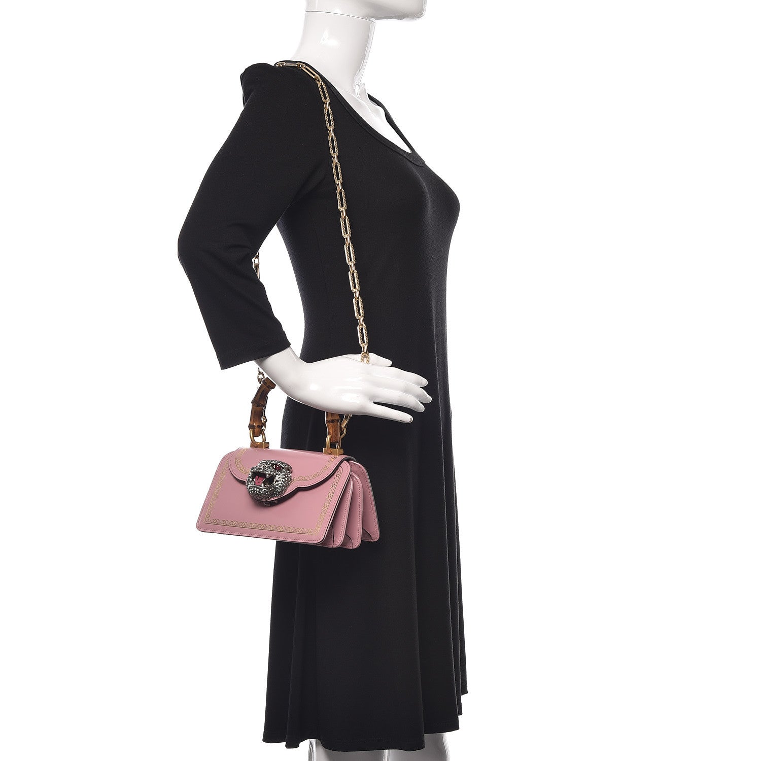 Gucci Calfskin Bamboo Crystal Mini Thiara Top Handle Bag Carmine Rose Gold 2 of 10