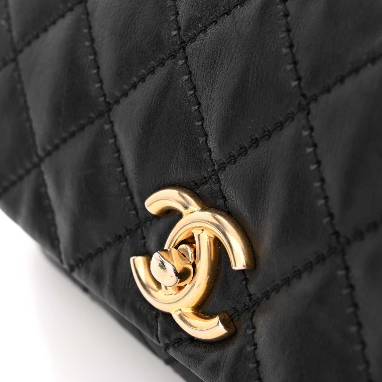 Calfskin Quilted Retro Chain Flap Black
