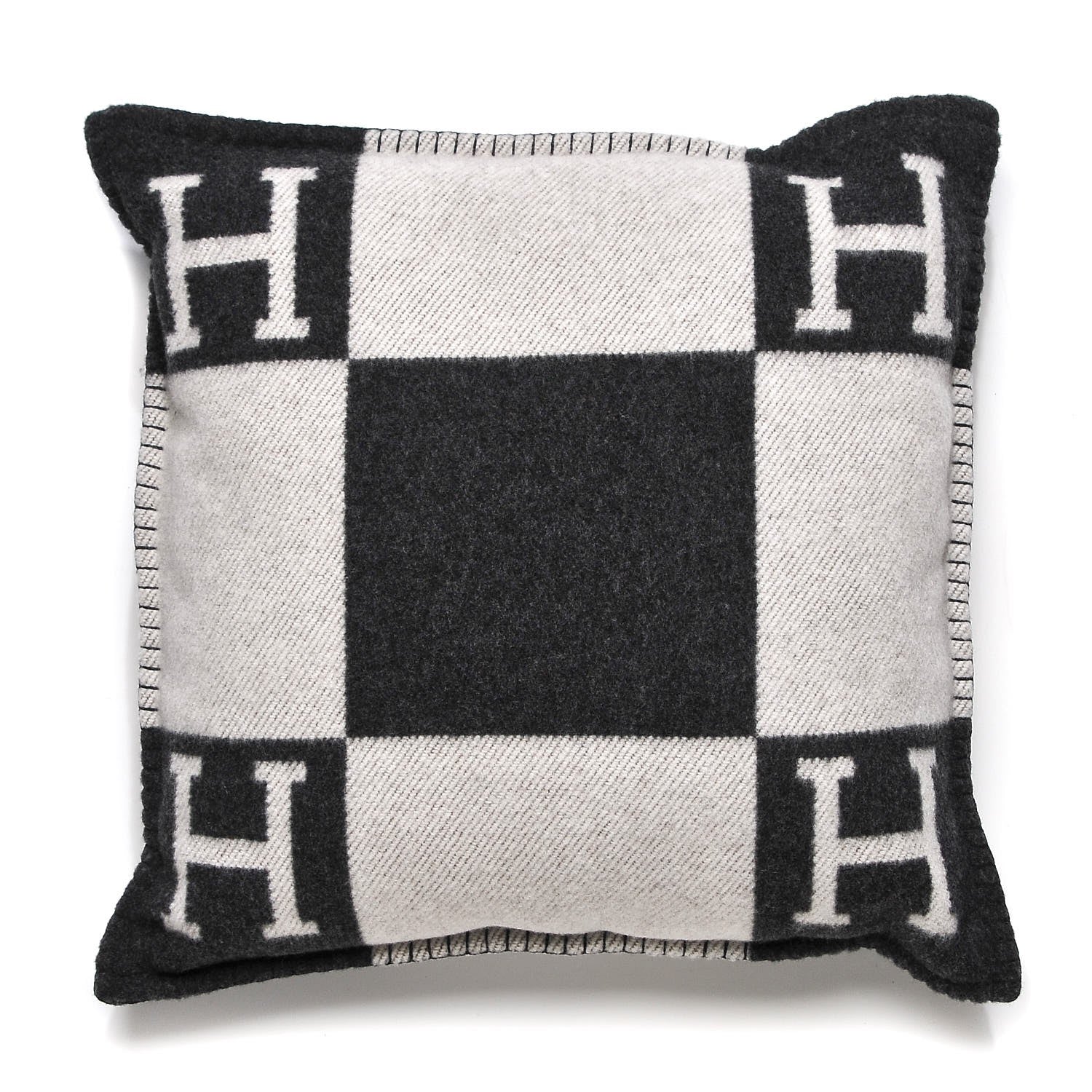 Hermes Wool Cashmere Avalon Pillow PM Ecru Gris Fonce 1 of 6