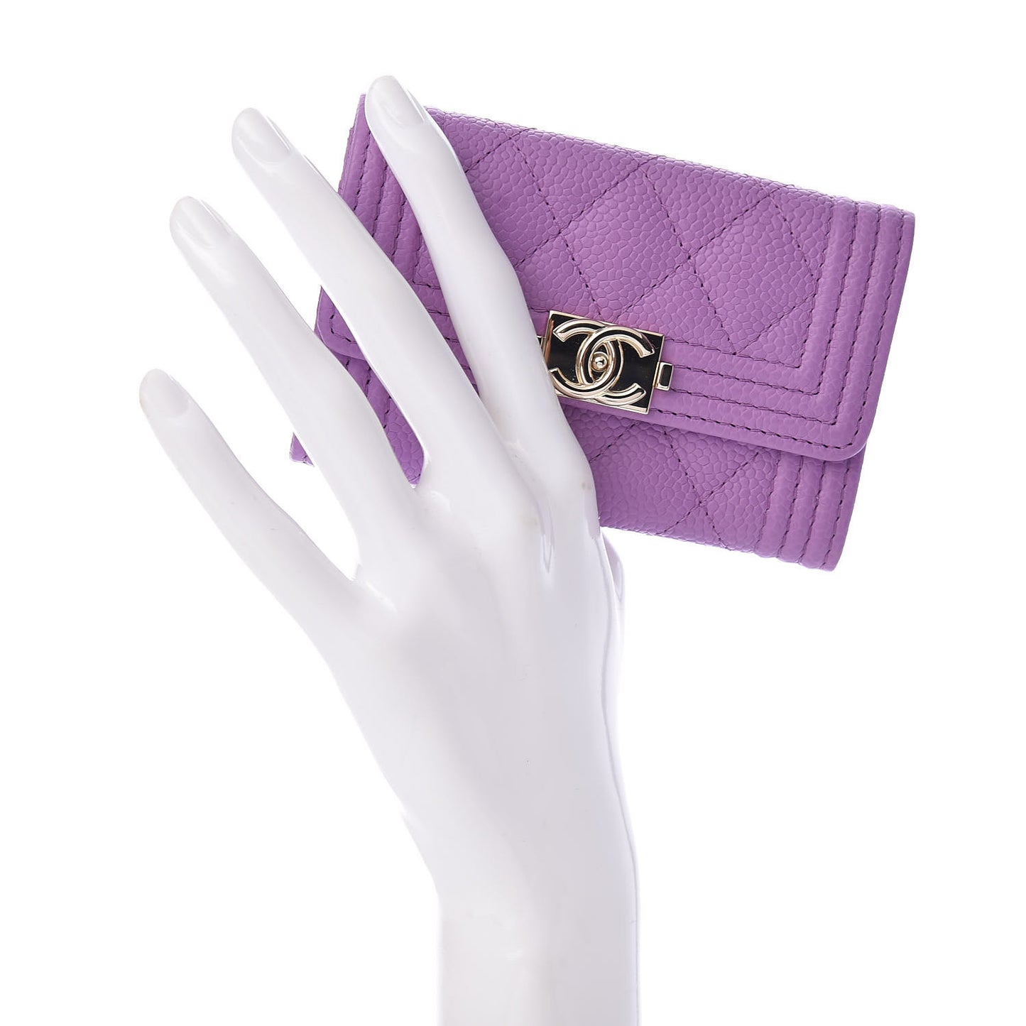 Caviar Quilted Boy Flap Card Holder Purple