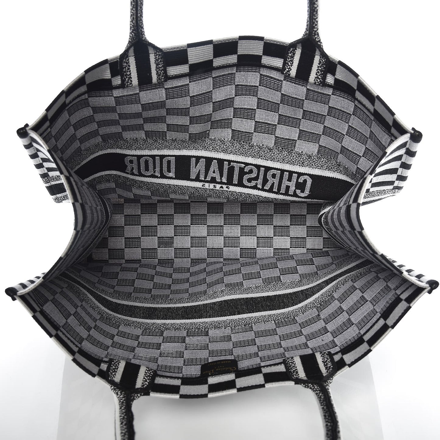 Canvas Embroidered Checkered Book Tote Black White