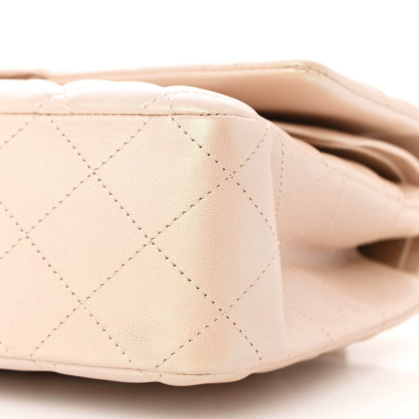 Iridescent Calfskin Quilted Medium Double Flap Beige