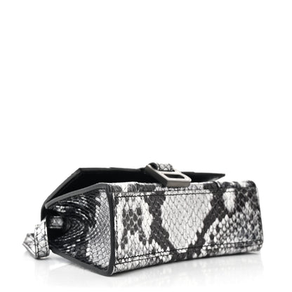 Balenciaga Shiny Calfskin Snakeskin Effect Hourglass Top Handle Bag Mini Silver Black 4 of 10