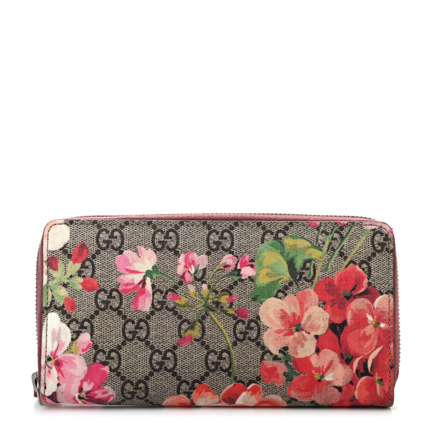 Gucci GG Supreme Monogram Blooms Zip Around Wallet Beige Multicolor Dry Rose 1 of 8