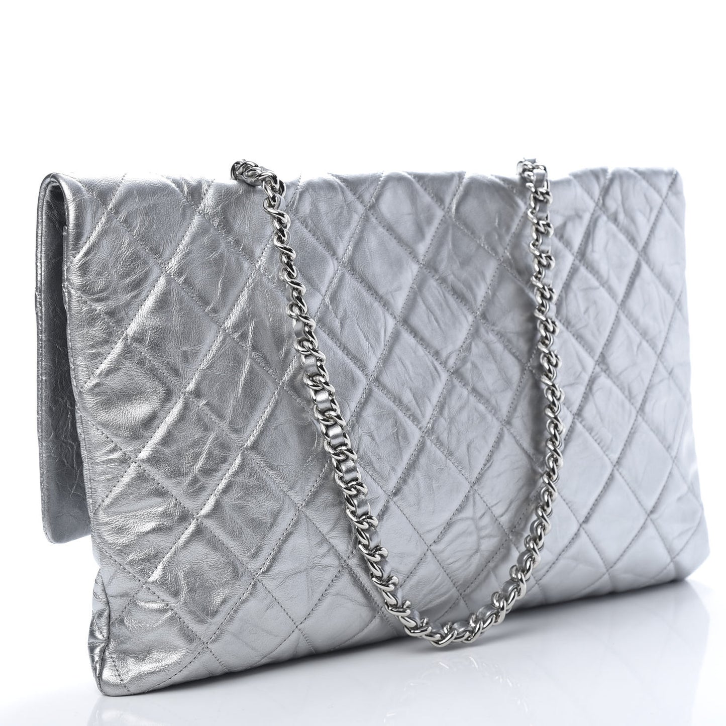 Metallic Crumpled Calfskin Big Bang Large Flap Bag Silver