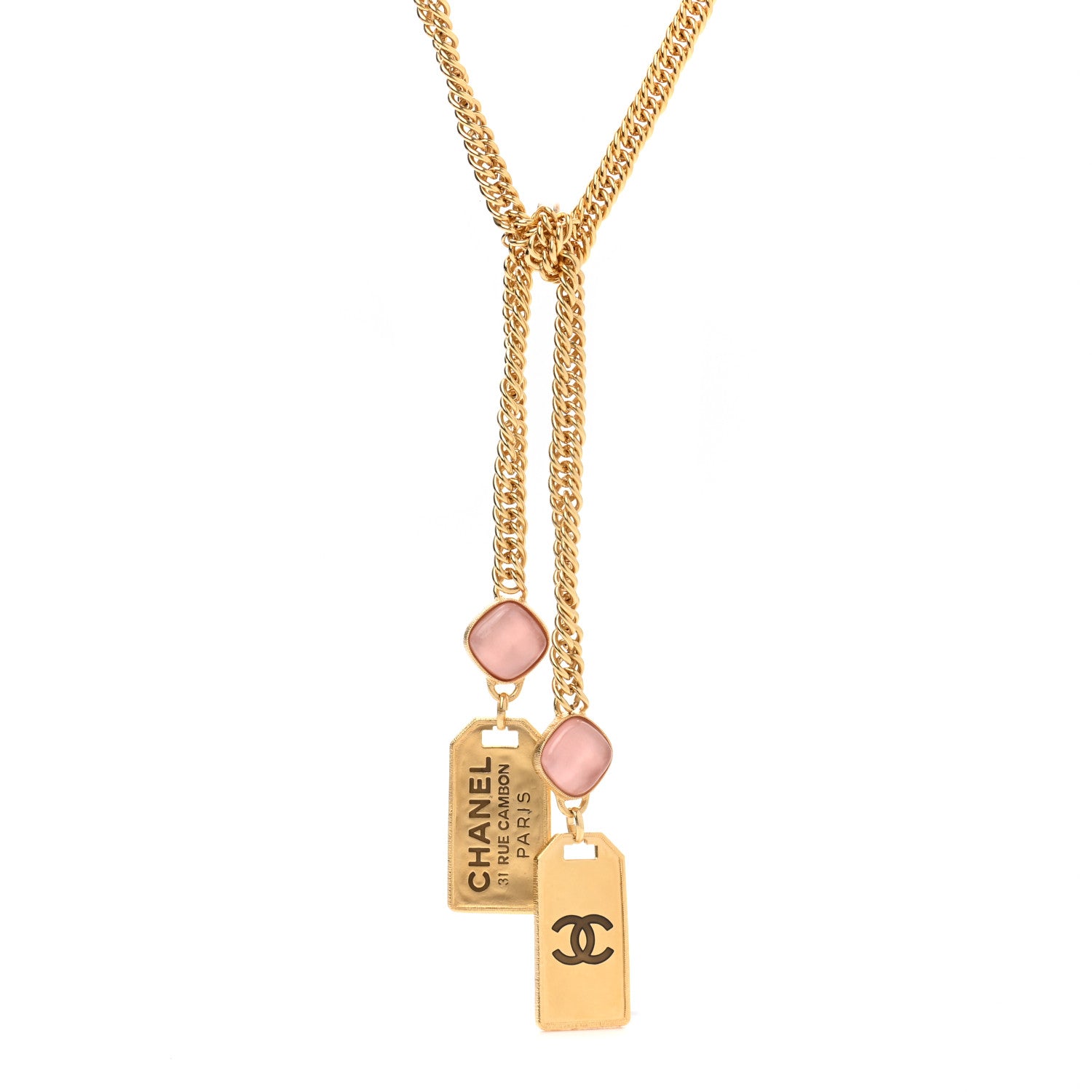 Chanel Metal CC Tags Pendant Choker Gold Pink 1 of 7