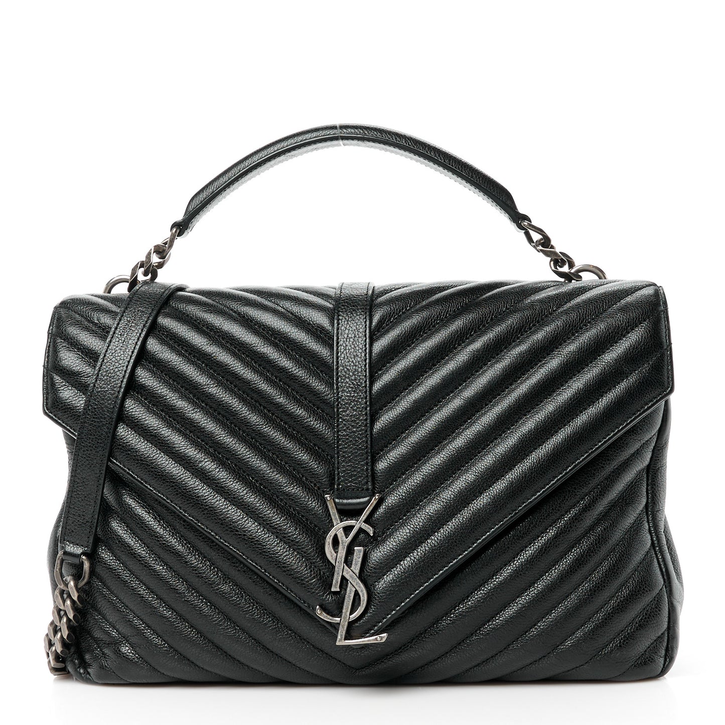 Sheepskin Matelasse Chevron Monogram Large College Satchel Black