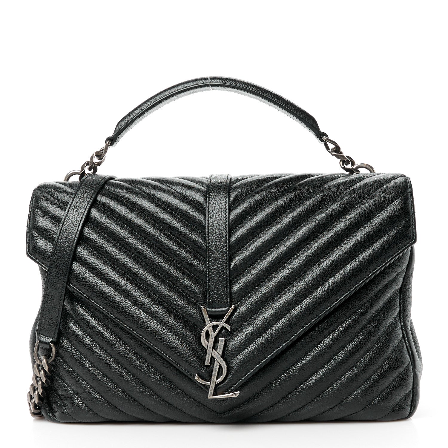 Saint Laurent Sheepskin Matelasse Chevron Monogram Large College Satchel Black 1 of 12