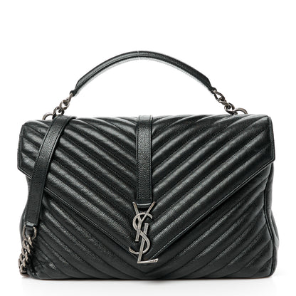 Saint Laurent Sheepskin Matelasse Chevron Monogram Large College Satchel Black 1 of 12