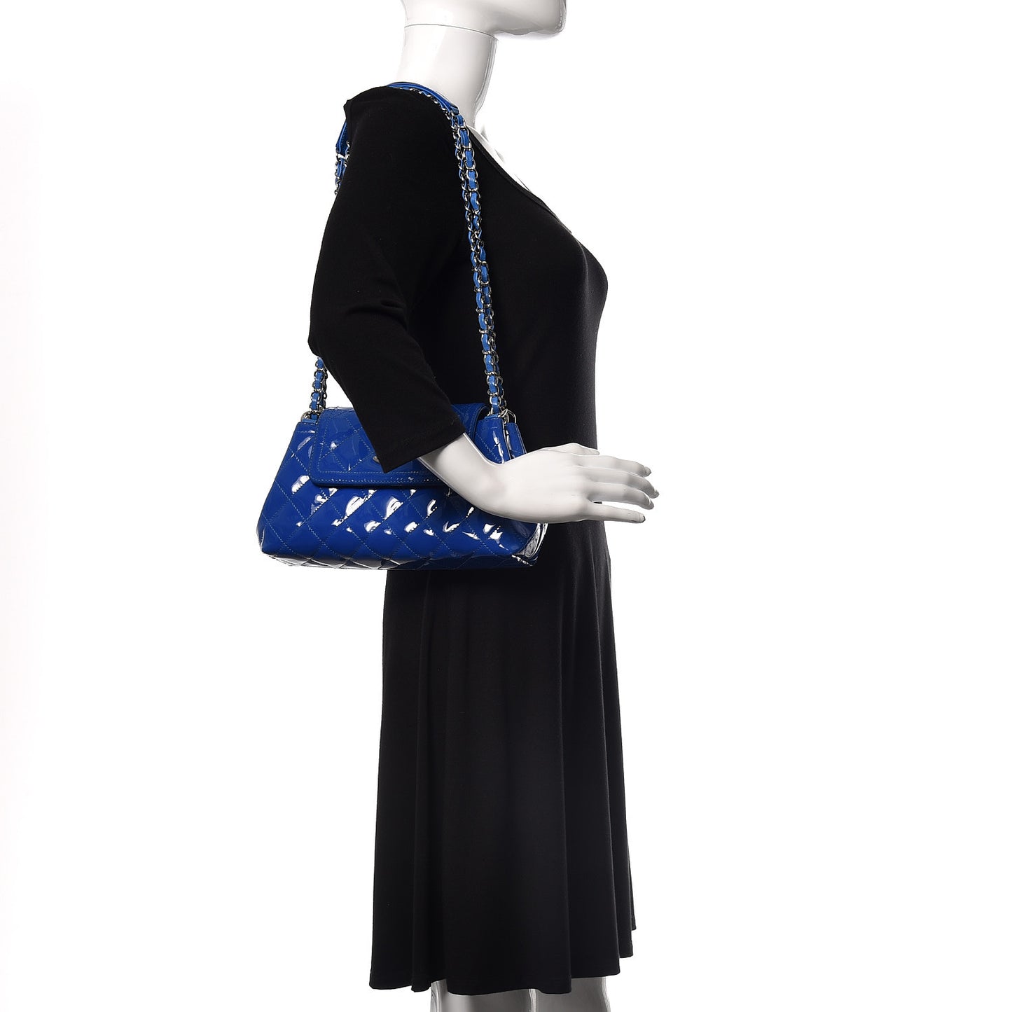 Patent Quilted Medium Coco Shine Accordion Flap Blue