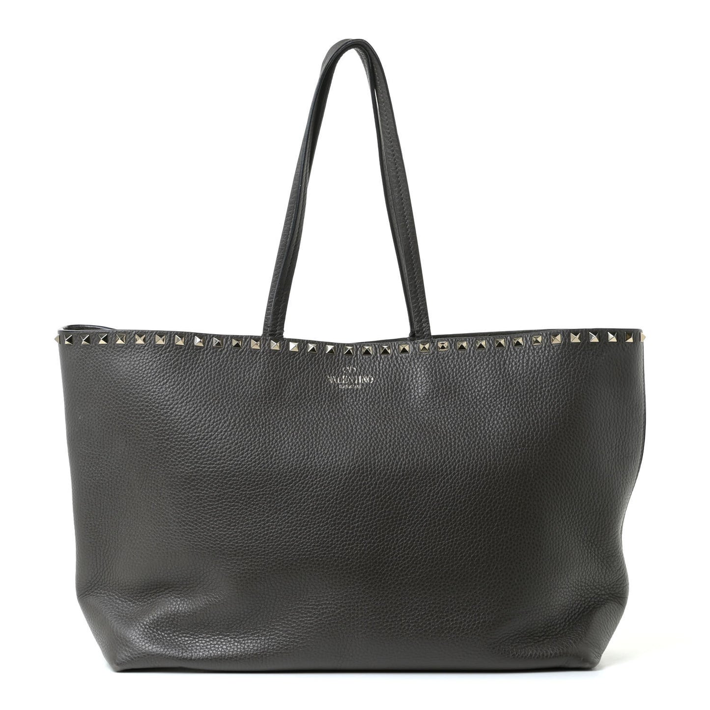 Grained Calfskin Rockstud Shoulder Tote Graphite