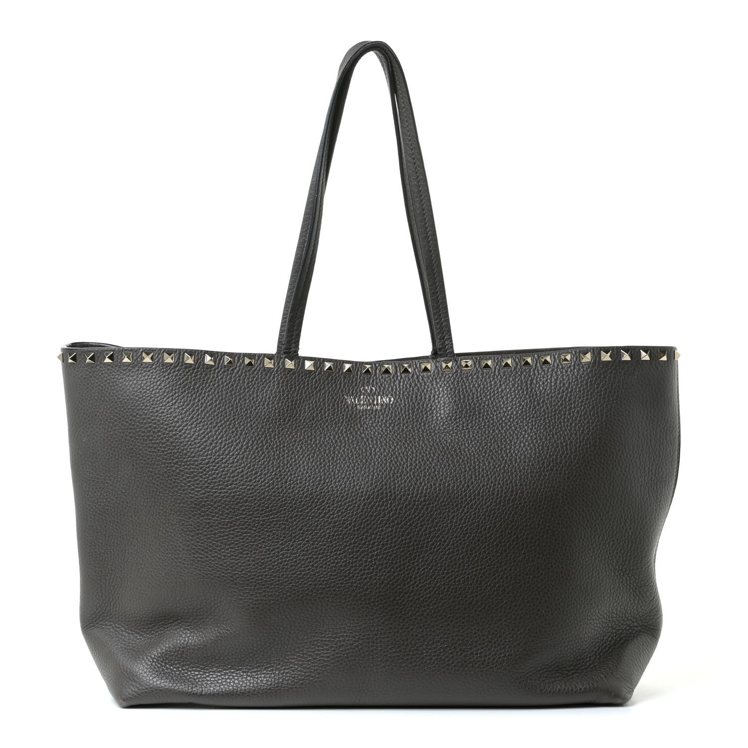 Valentino Garavani Grained Calfskin Rockstud Shoulder Tote Graphite 1 of 17