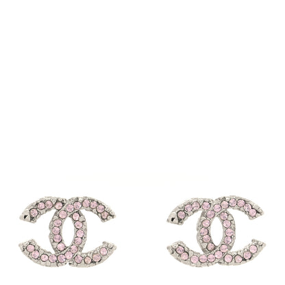 Chanel Crystal Enamel CC Earrings Silver Pink 1 of 4