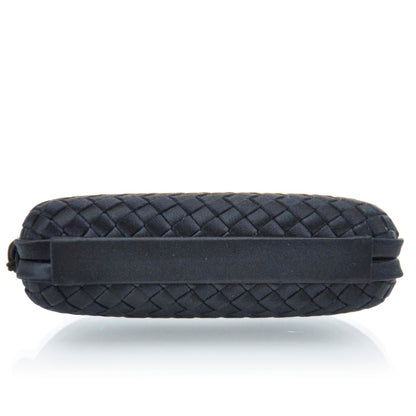 Bottega Veneta Satin Woven Evening Clutch Bag Black 5 of 9