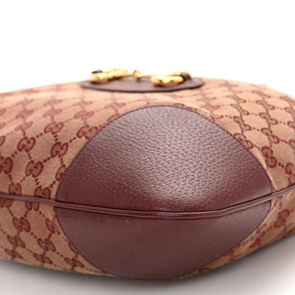 Gucci Monogram Textured Dollar Calfskin Horsebit 1955 Cinch Top Messenger Bag Sahara Rubino Chardonnay 9 of 9
