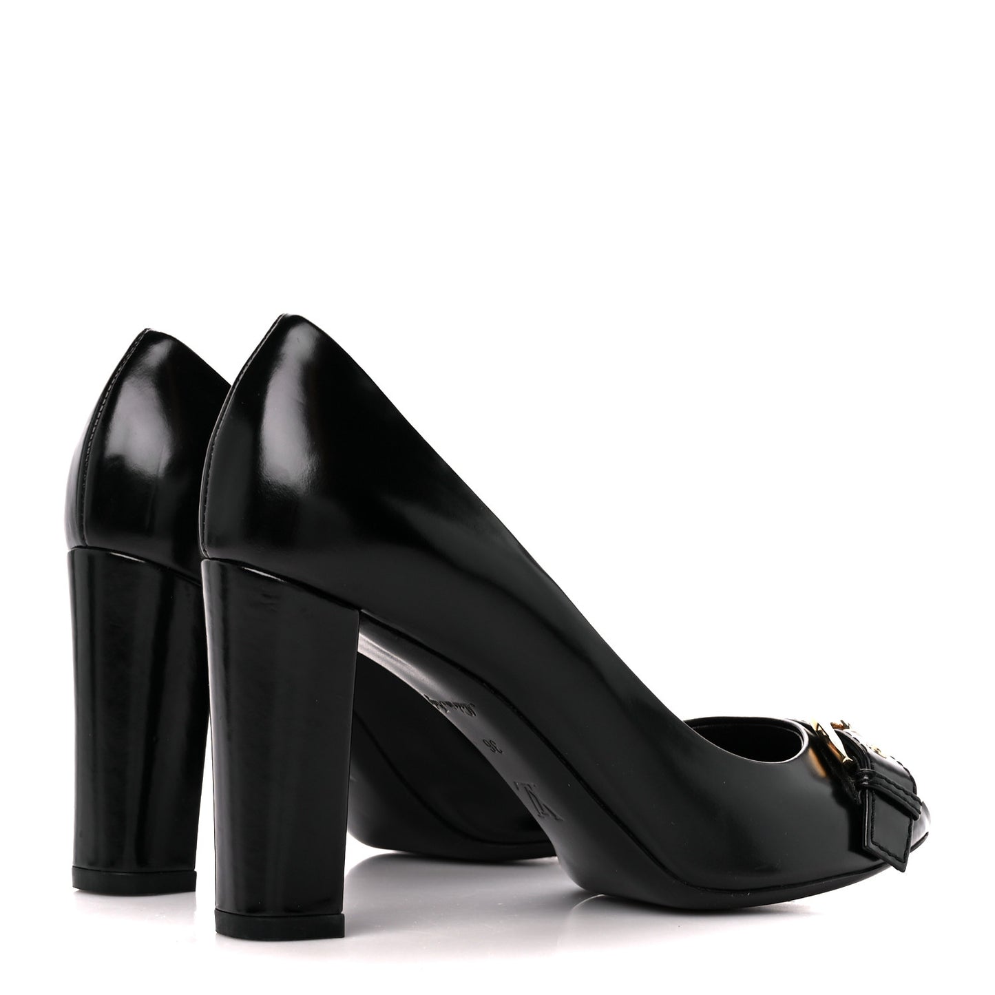 LOUIS VUITTON Smooth Calfskin Buckle Peep Toe Pumps 36 Black