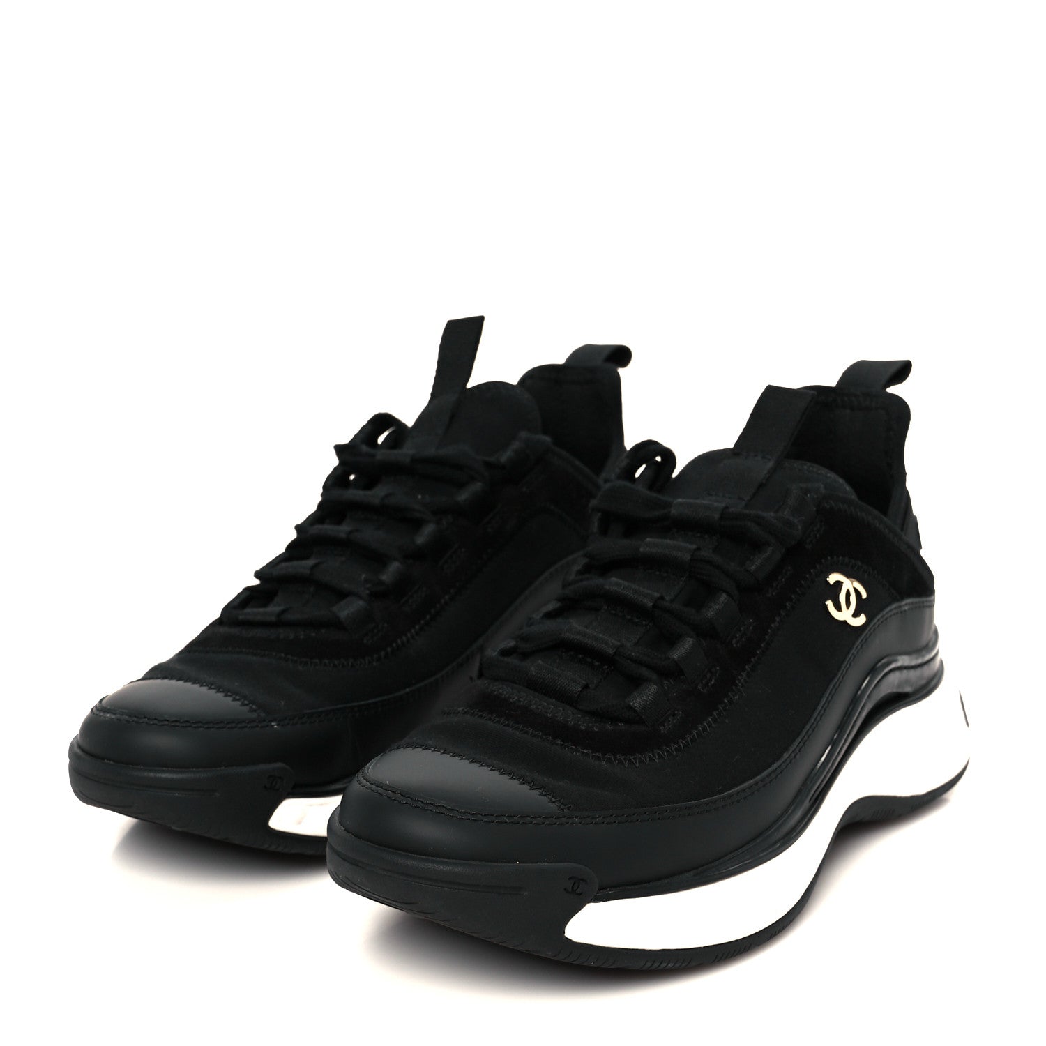 Chanel Velvet Calfskin Mixed Fibers CC Sneakers 36.5 Black 4 of 9