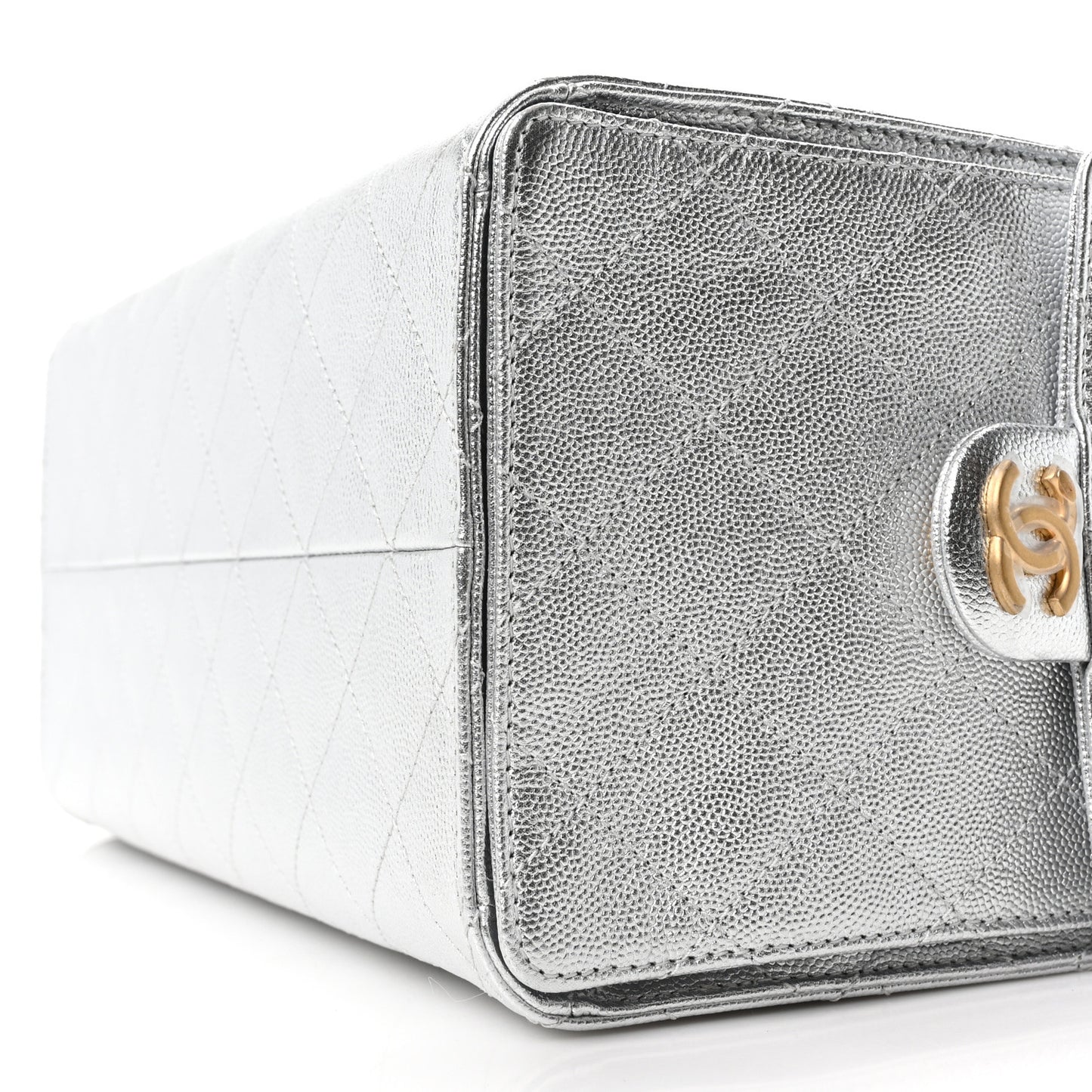 Metallic Caviar Quilted Medium Chanel 25 Handbag Silver