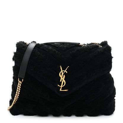 Saint Laurent Shearling Y Quilted Monogram Medium Loulou Chain Satchel Black 1 of 11