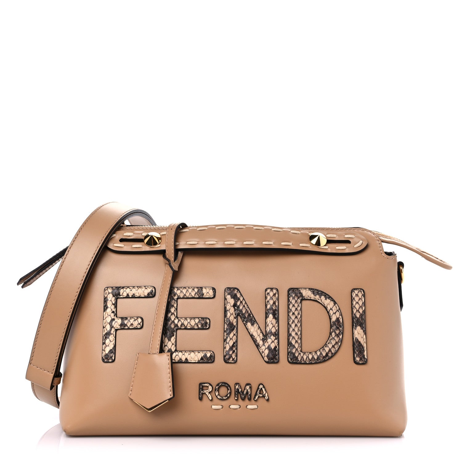 Fendi Vitello King Elaphe Python Print Logo Medium By The Way Boston Bag Miele Scuro Makeup 1 of 11