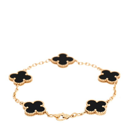 Van Cleef & Arpels 18K Yellow Gold Black Onyx 5 Motifs Vintage Alhambra Bracelet 3 of 7