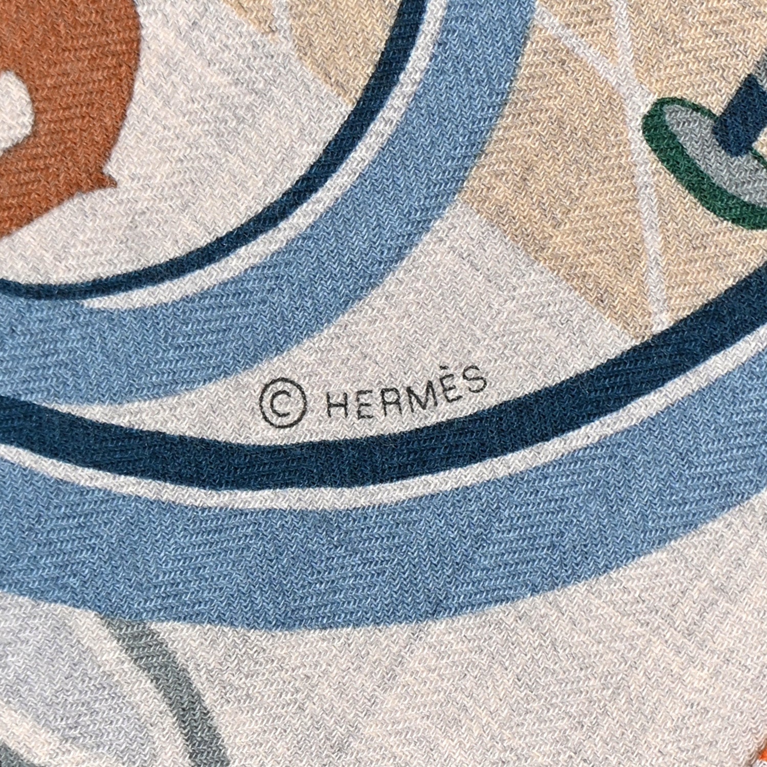 Hermes Cashmere Silk Horse Club Shawl 140 Gris Chine Orange 3 of 11