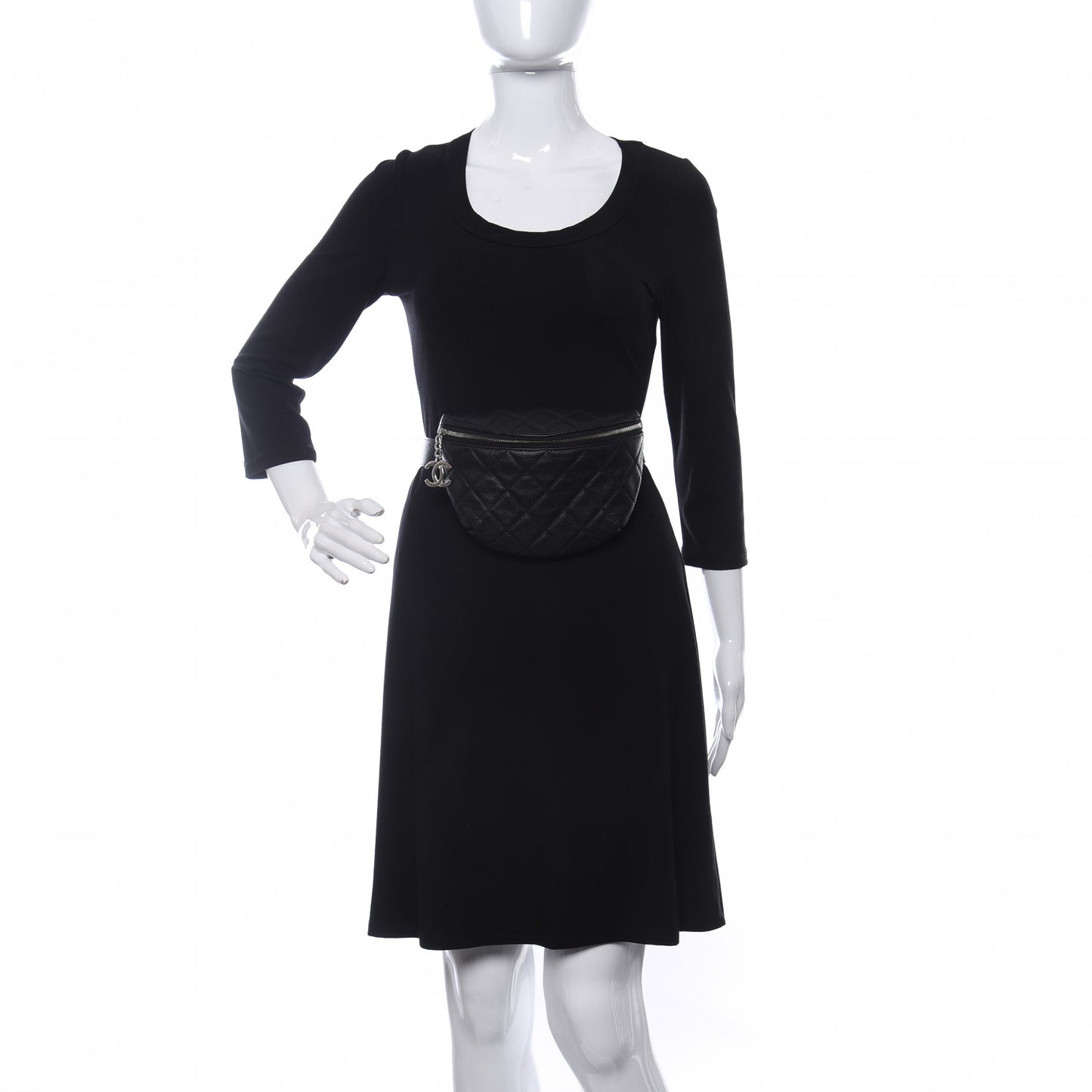 Grained Calfskin Quilted Waist Belt Bag Black