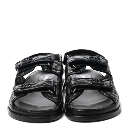 Chanel Lambskin Velcro Dad Sandals 41 Black 2 of 8