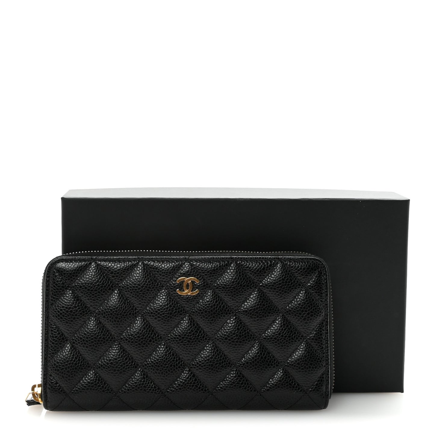 Caviar Quilted Large Gusset Zip Around Wallet Black