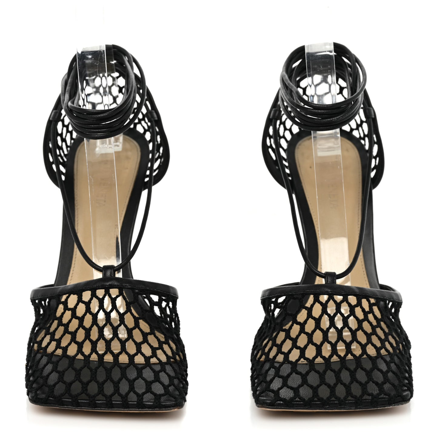 Mesh Nappa Stretch Ankle Tie Sandals 39.5 Black