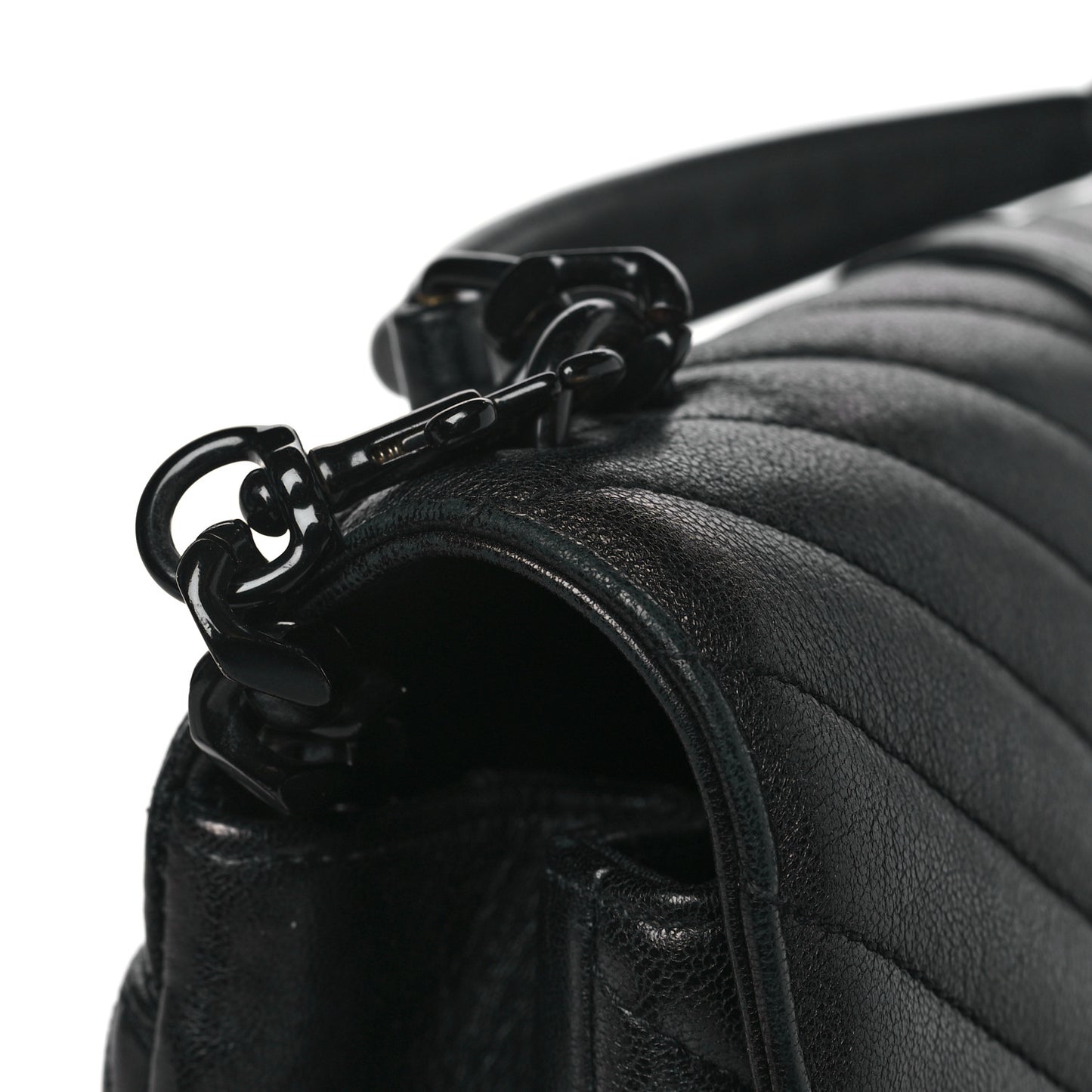 Sheepskin Matelasse Chevron Monogram Monochrome Medium College Bag Black