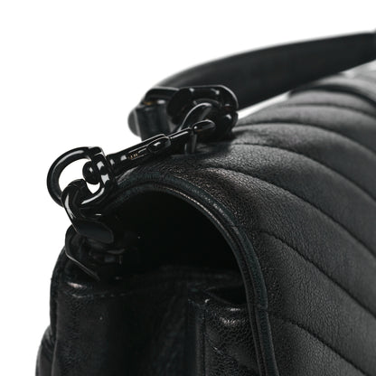 Saint Laurent Sheepskin Matelasse Chevron Monogram Monochrome Medium College Bag Black 11 of 11