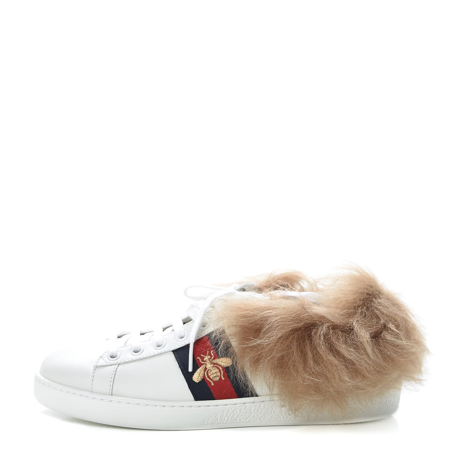 Calfskin Wool Web Bee Embroidered Womens Ace Sneakers 37.5 White