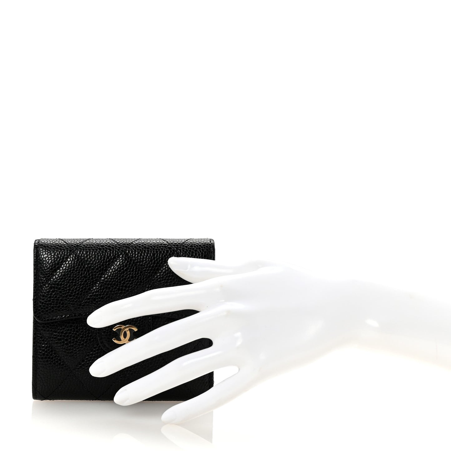 Caviar Quilted Compact Flap Wallet Black