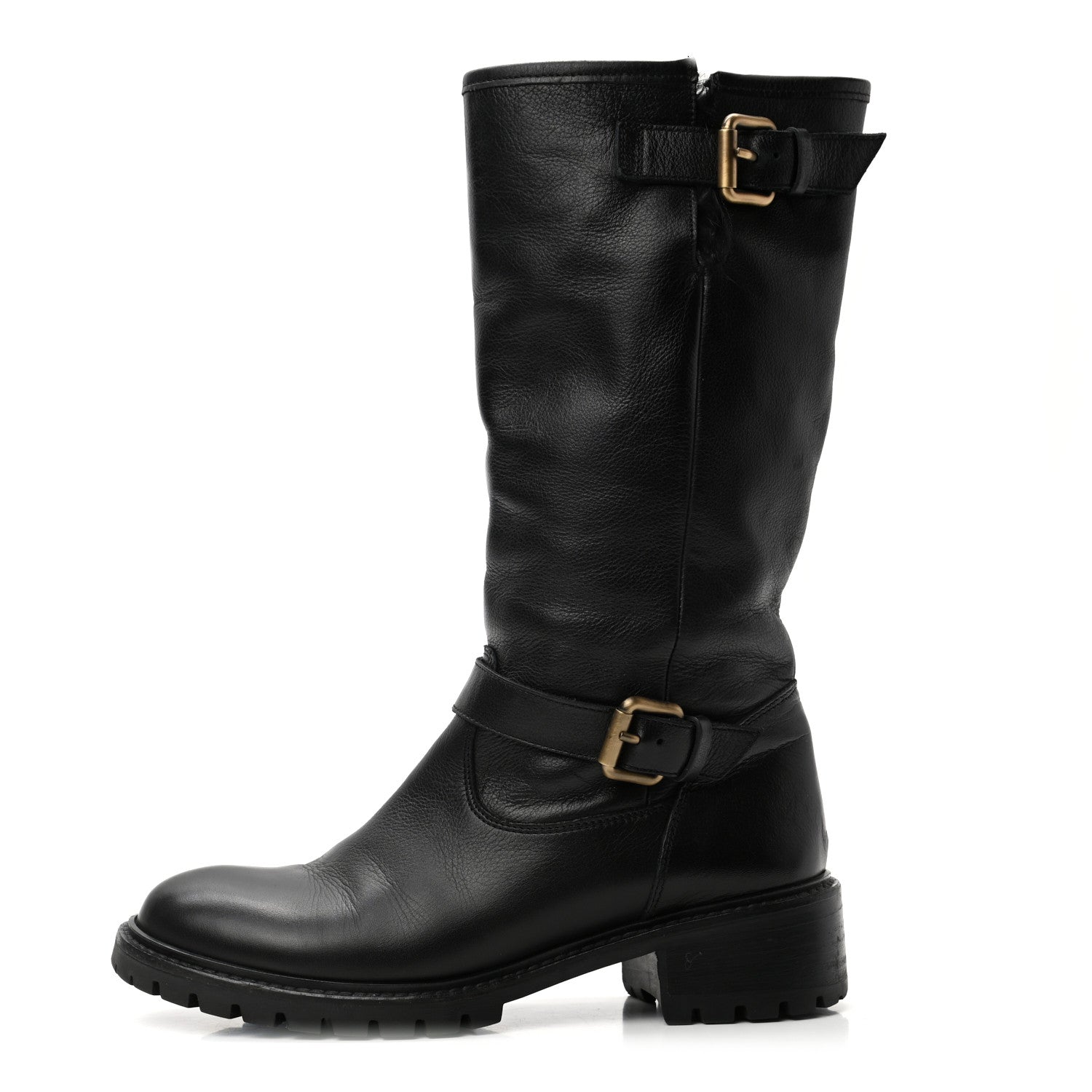Fendi Calfskin Shearling Moto Boots 37 Black 1 of 9
