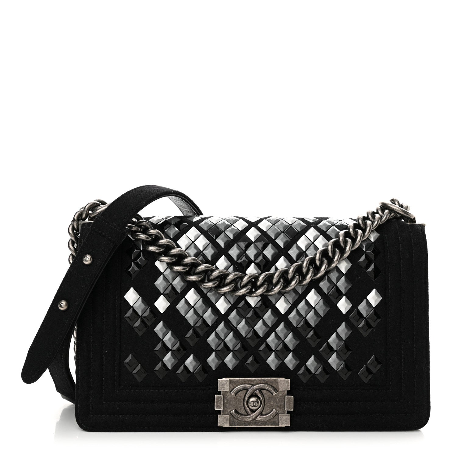 Chanel Wool Lambskin Embroidered Mosaic Medium Boy Flap Black 1 of 15