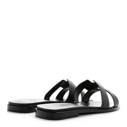 Hermes Box Calfskin Oran Sandals 38 Black 5 of 9