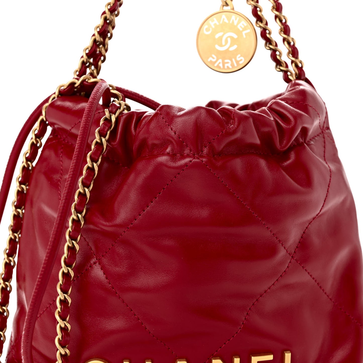 Shiny Calfskin Quilted Mini Chanel 22 Red