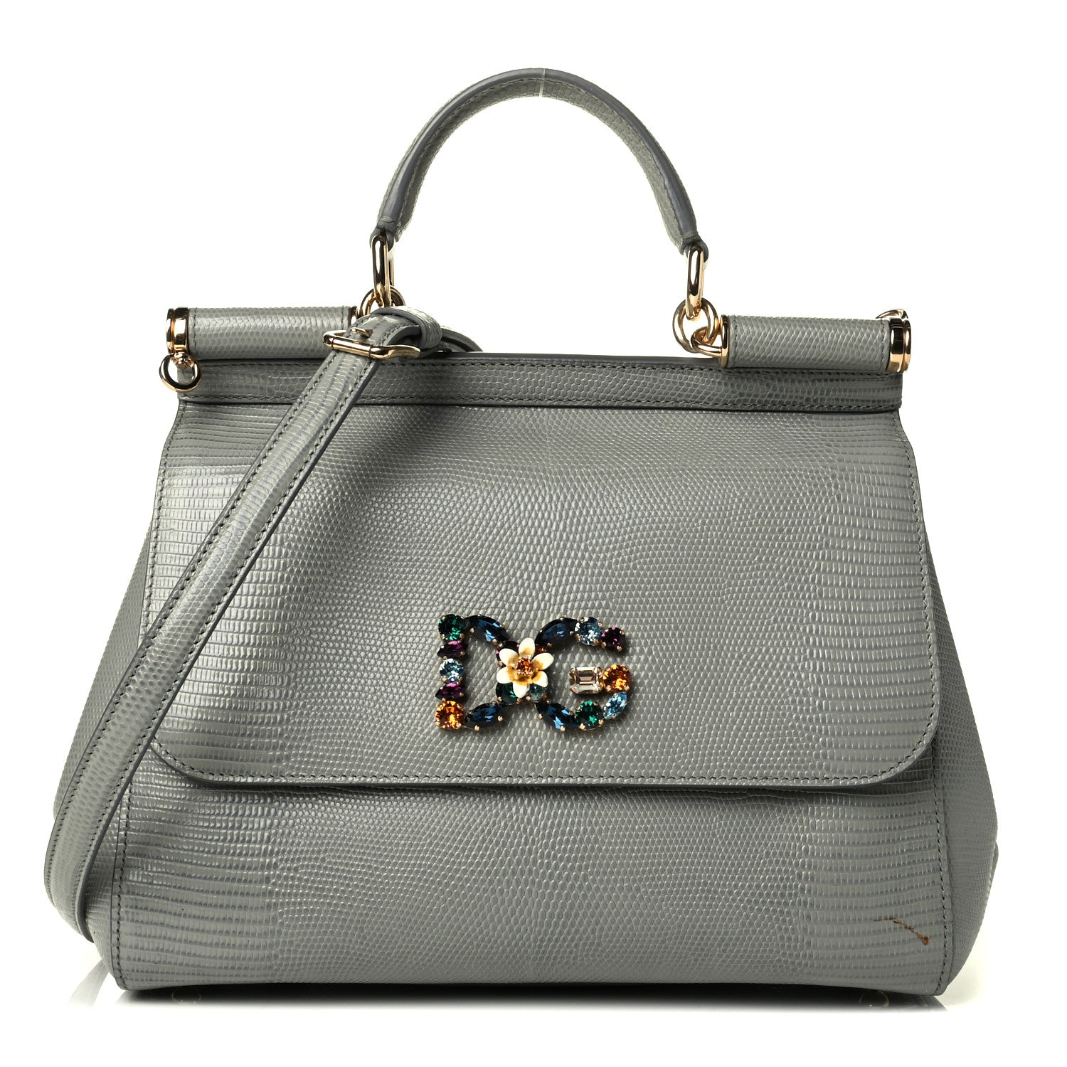 Dolce & Gabbana Stampa Iguana Crystal Medium Miss Sicily Satchel Grey 1 of 6