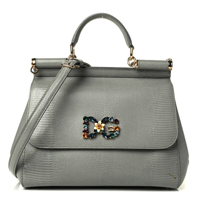 Dolce & Gabbana Stampa Iguana Crystal Medium Miss Sicily Satchel Grey 1 of 6