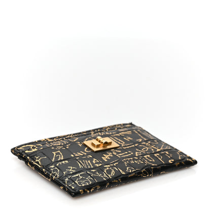 Chanel Calfskin Crocodile Embossed Graffiti 2.55 Cocodile Reissue Card Holder Black Gold 4 of 9