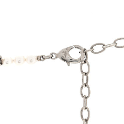 Chanel Crystal Pearl CC Choker Necklace Silver 4 of 4